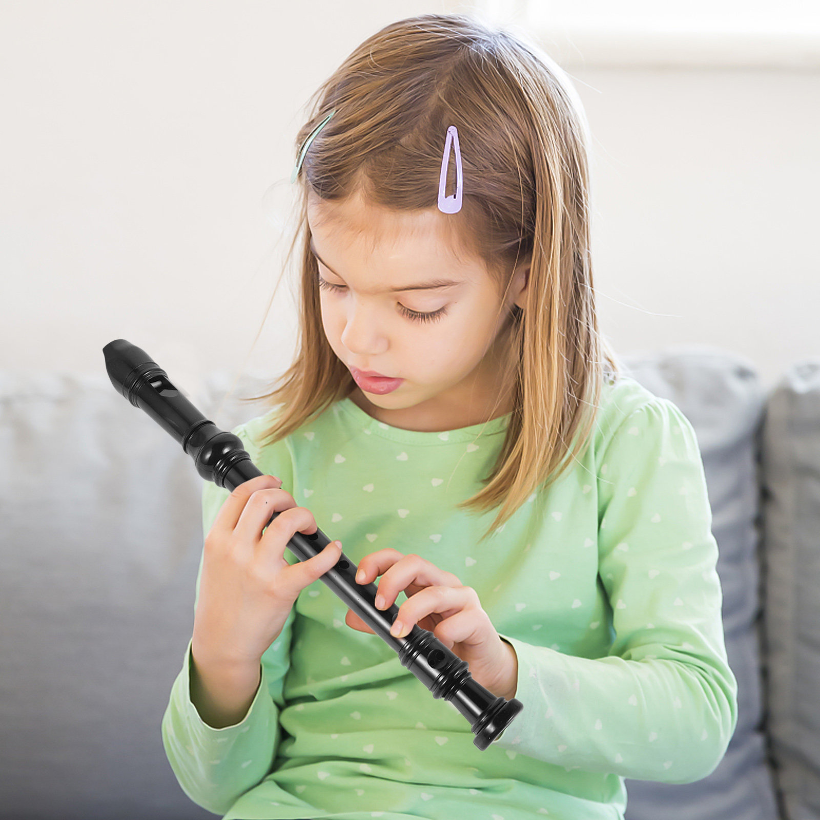 Soprano Recorder Plastic - 초보자를 위한 8홀 투명 블랙 ABS